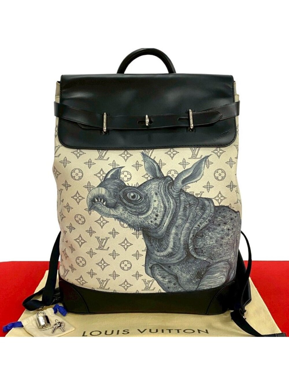Louis Vuitton Monogram Savannah Steamer Leather Backpack Navy White